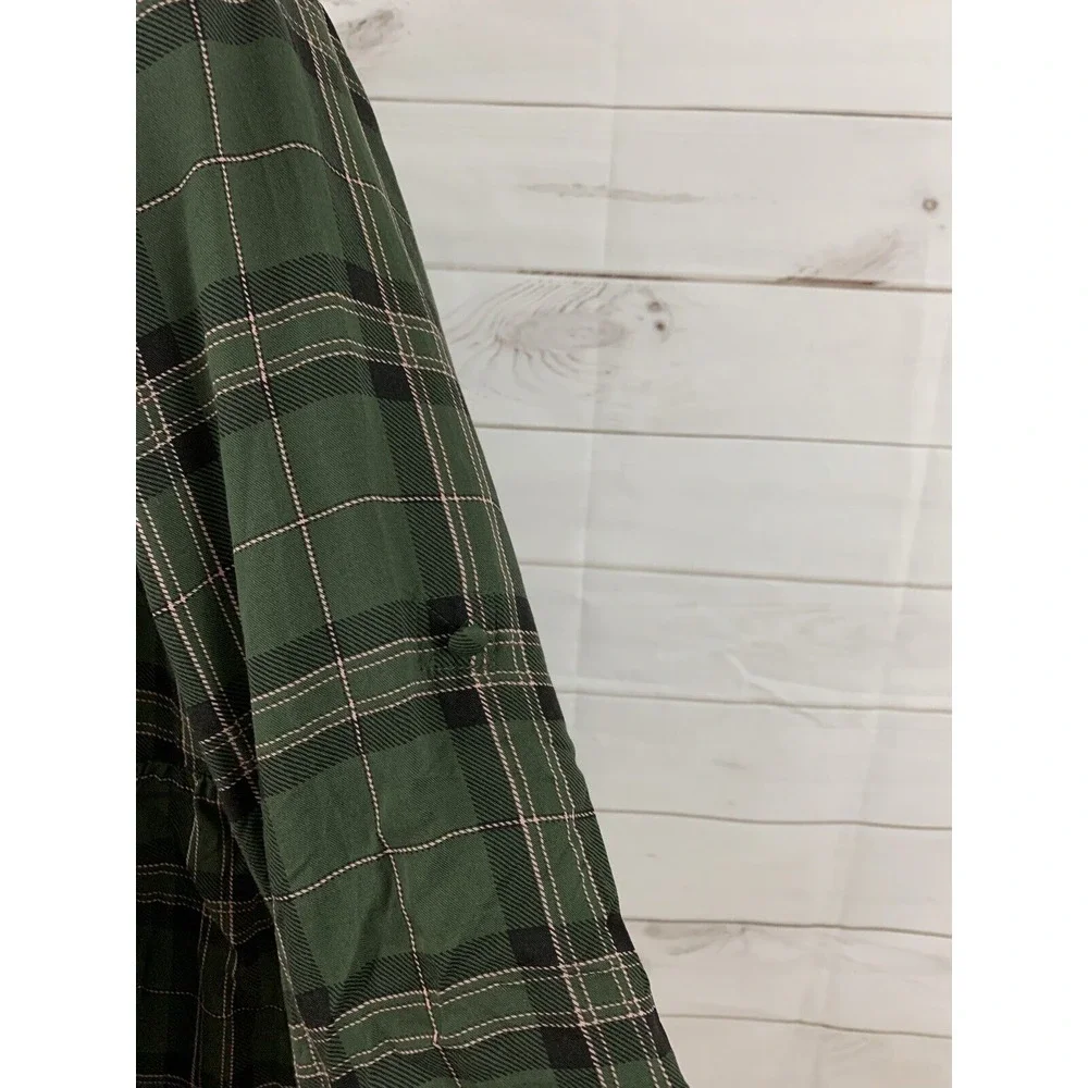 Torrid Womens 3/4 Sleeve Roll Tab Army Green Plaid Button Down Top Shirt Plus 00 - Picture 5 of 8